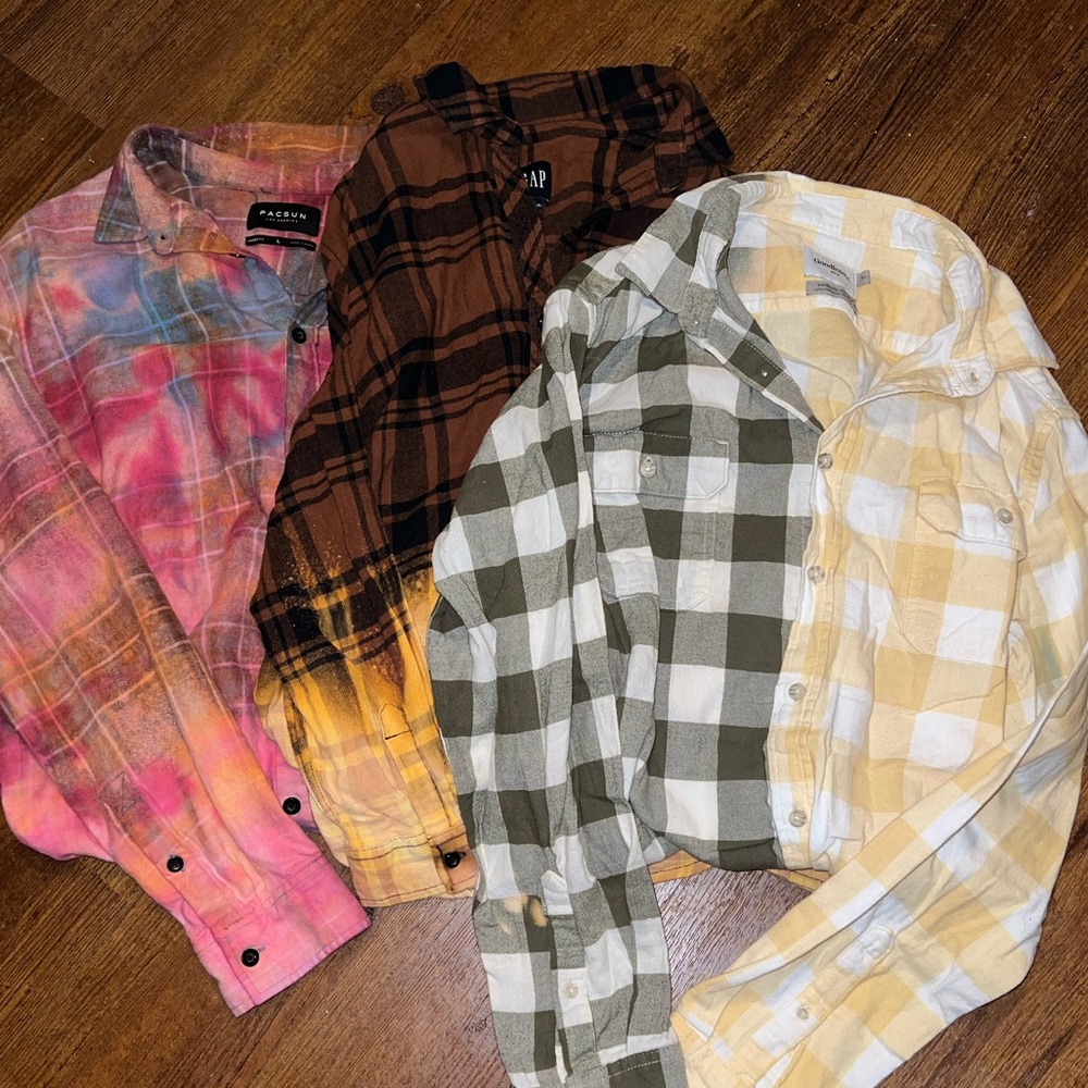 GAP Brown & Black Stripe Cream Ombre Button Up Flannel Long Sleeve Shirt Size L - Picture 13 of 13